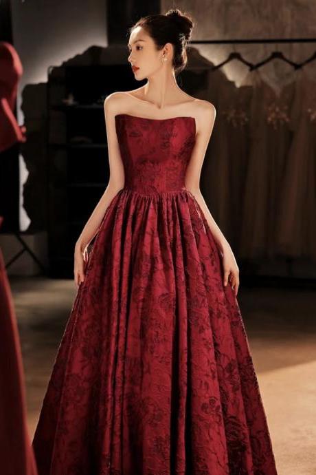 Strapless Prom Dress,red Evening Dress,elegant Party Dress, Jacquard Noble Dress,custom Made
