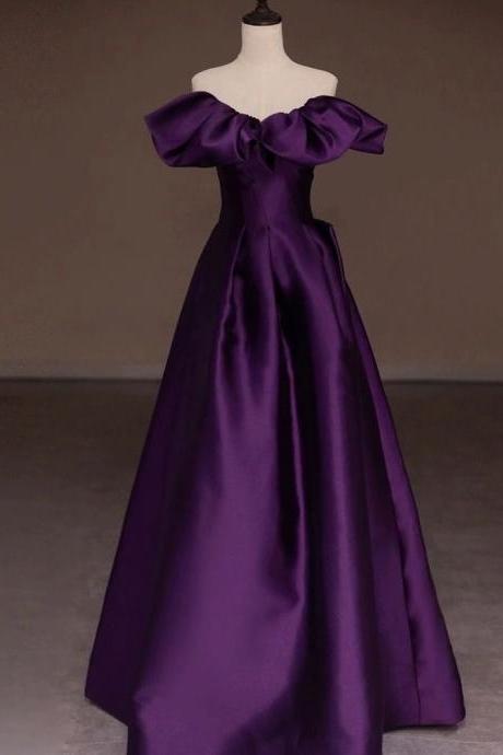 Off Shoulder Evening Dress,purple Party Dress,satin Party Dress,charming Prom Dress,custom Made
