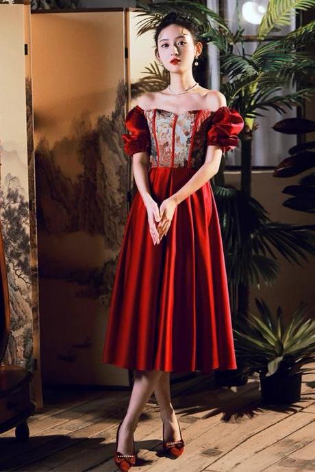 Red Daliy Dress,vintage Birthday Dress,sweet Party Dress ,off Shoulder Homecoming Dress,custom Made