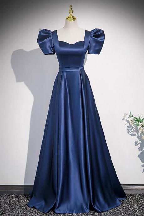 Square Collar Evening Dress,blue Party Dress,satin Party Dress,noble Prom Dress,custom Made