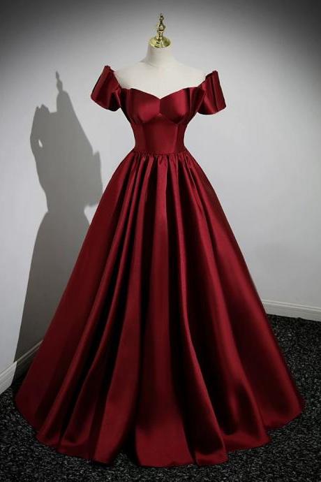 Burgundy Evening Gown, Satin Wedding Dress,noble Prom Dress,custom Made