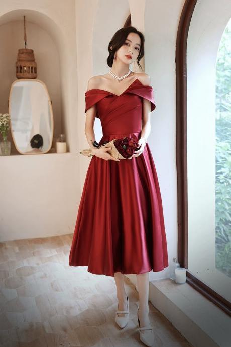 Satin Off -shoulder Prom Dress, Mid-length Dress,red Homcoming Dress, Sweet Dress,custom Made