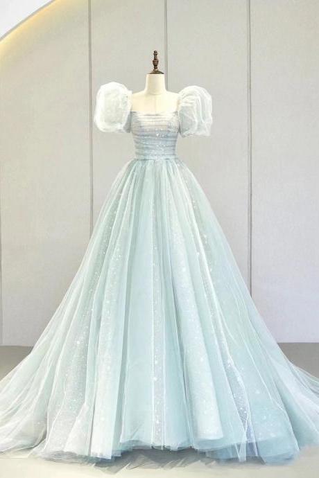 Blue Evening Gown, Tulle Party Dress,fairy Prom Dress,off Shoulder Prom Dress,custom Made