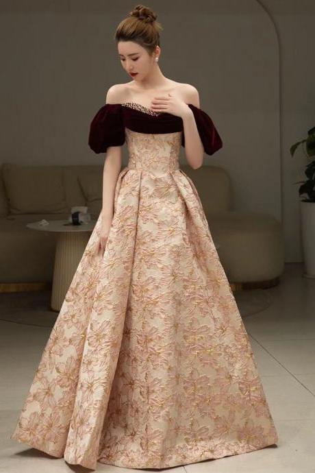 Red Evening Gown, Haute Couture Prom Dress, Vintage Off-shoulder Party Dress Jacquard Noble Dress,custom Made