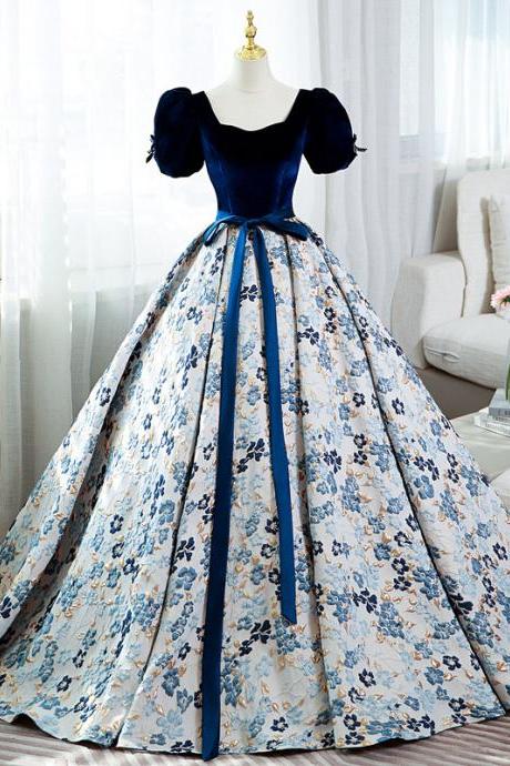 Temperament Evening Dress, Luxury Ball Gown Dress,off Shoulder Prom Dress, Jacquard Blue Dress,custom Made