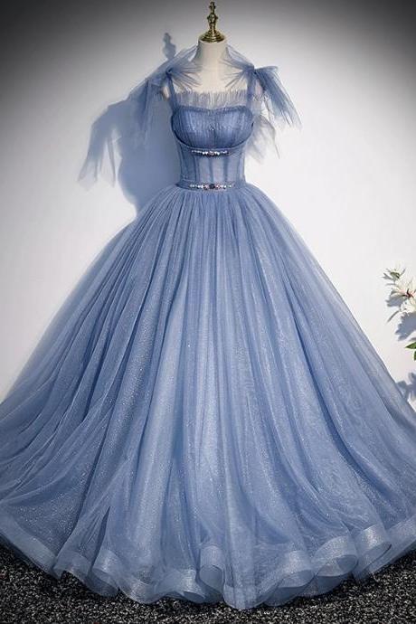 Spaghetti Strap Prom Dress， Luxury Party Dress, Noble Blue Evening Dress, Princess Birthday Dress,custom Made