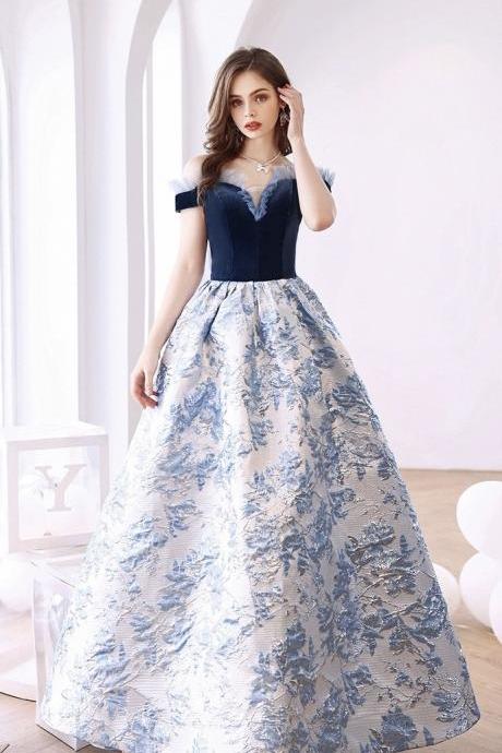 Enchanted Evening Floral Embroidered Navy Ball Gown With Silver Accents