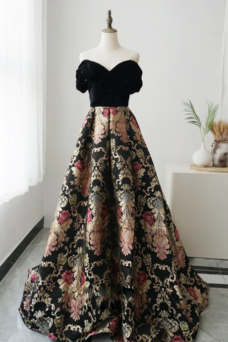 A-line Sweetheart Neck Satin Black Long Prom Dress, Black Formal Dress