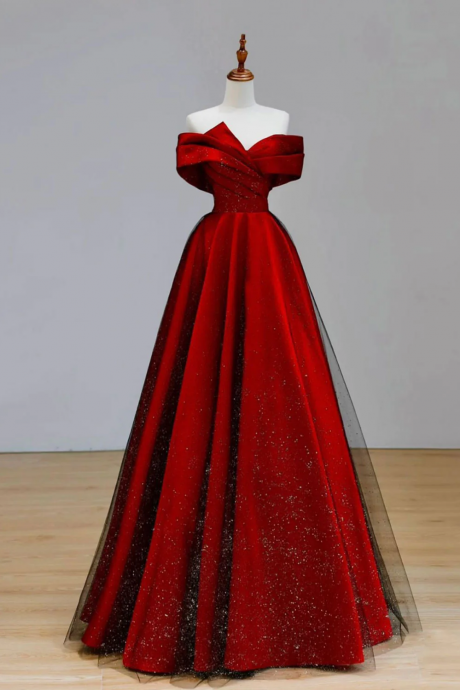 Elegant Red Glitter A-line Gown