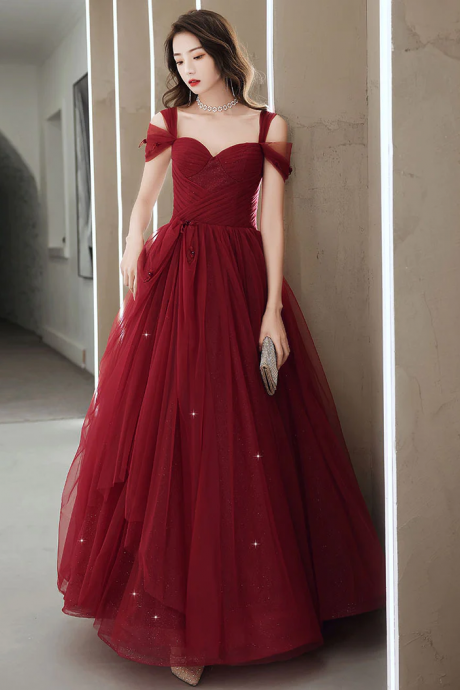 Elegant Sweetheart Neck Burgundy Long Prom Dress, A Line Backless Evening Dresses