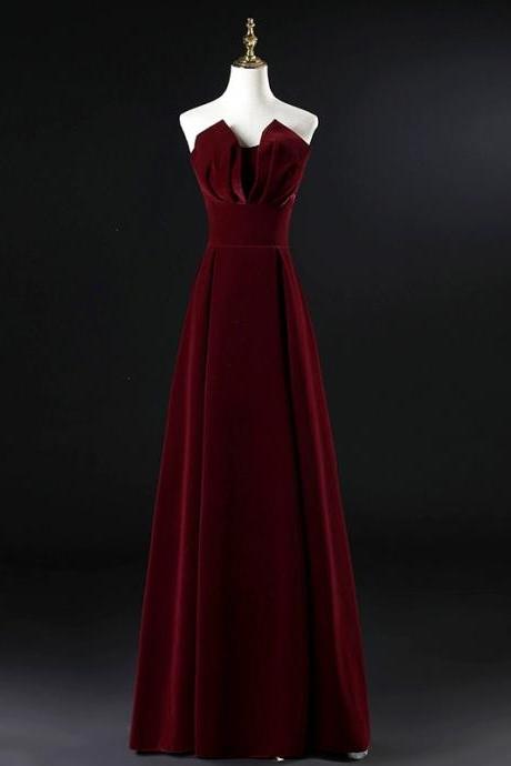 Beautiful Wine Red Velvet Floor Length Long Prom Dress, Dark Red Party Dress