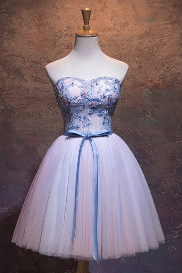 Cute Pink And Blue Homecoming Dress, Tulle Short Prom Dress