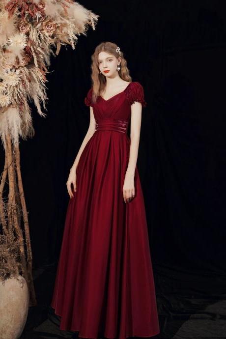 Red Evening Gown, Elegant Long Prom Dress,v-neck Prom Dress