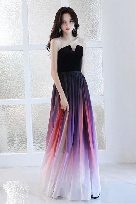 Luxury Strapless Dress, Purple Gradient Evening Gown, Off-shoulder Wedding Dress