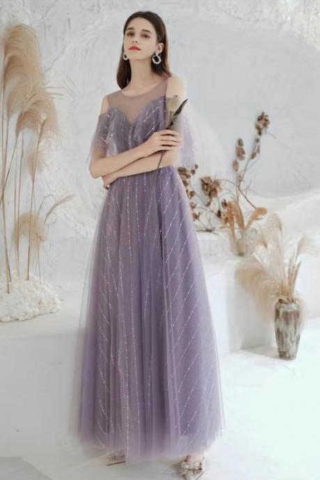 Purple Evening Gown , Fairy Temperament Long Birthday Dress, Chic Bridesmaid Dress