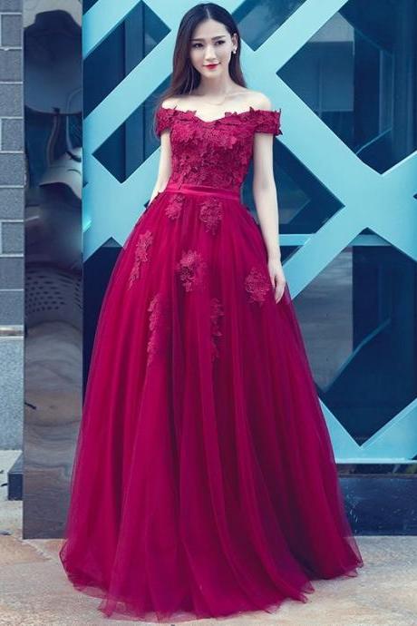 Burgundy Prom Dress, Off-shoulder Party Dress