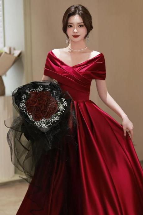Elegant Satin Prom Dress, Red Formal Dresses
