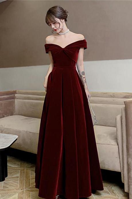 Red Off Shoulder Chic Sweetheart Party Dress,velvet Evening Dress