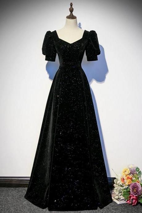 Black/red Graduation Evening Gown, Elegant Velvet Prom Gown, V-neck Formal Evening Gown