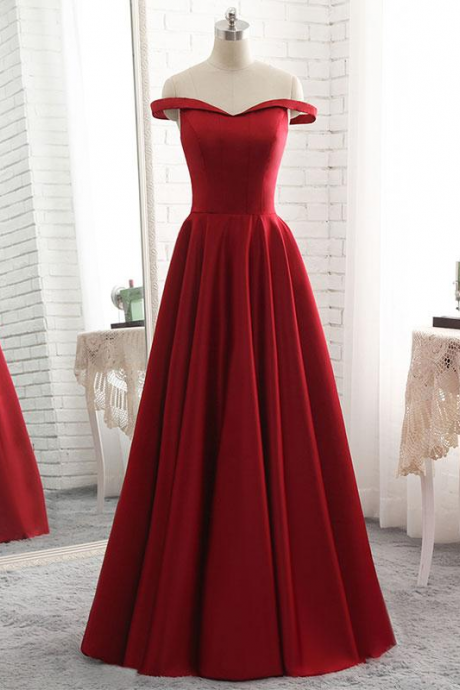 Off Shouder Evening Dress,simle Prom Dress, Red Party Dress