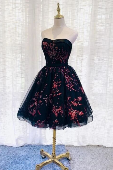 Strapless Tulle Scoop Homecoming Dress, Lovely Black Party Dress