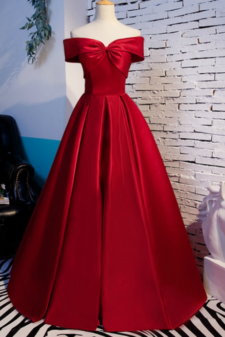 Simple Satin Off The Shoulder Prom Dress,red Formal Dress