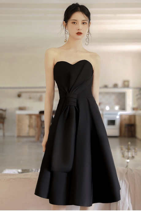 Strapless Dress, Simple Evening Dress,formal Dress, Temperament Black Birthday Dress