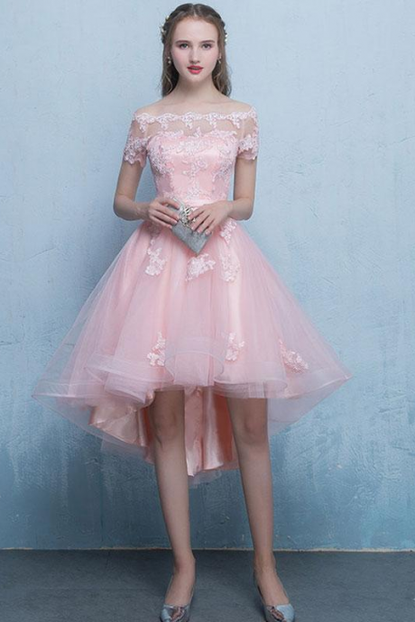 Lace Homecoming Dress Tulle Short Prom Dress,high Low Evening Dress