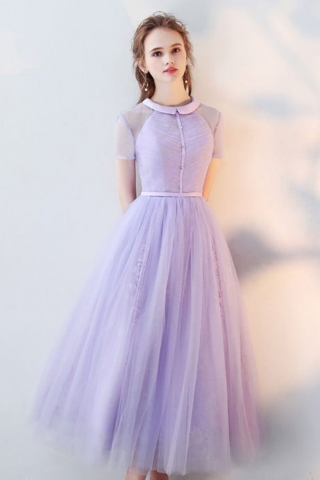 Tulle Lace Prom Dress,tea Length A Line Lace Evening Dresses Formal Graduation Dress