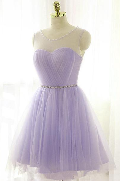 Cute Lavender Homecoming Dress With Belt, Lovely Short Prom Dress