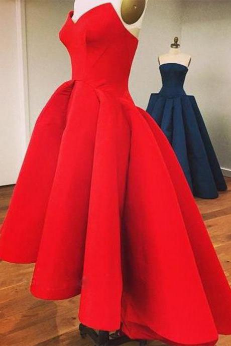 Navy Blue /red High Low Tea Length Party Dress, Blue Wedding Party Dress