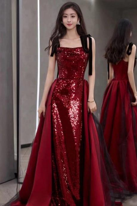 Spaghetti Strap Prom Dress , Red Sequin Dress, Sexy Bodycon Dress