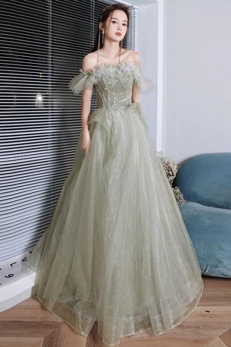 Off Shoulder Birthday Dress, Light Green Prom Dress, Fairy Party Dress