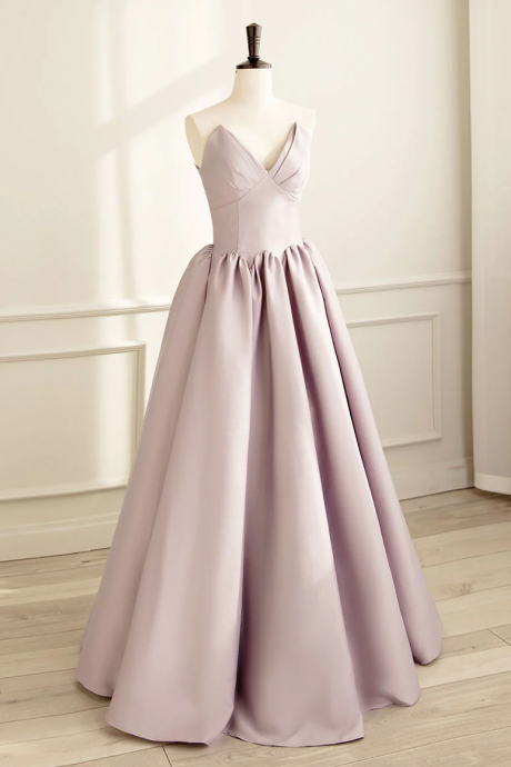 Simple A-line Satin Pink Long Prom Dress, Formal Bridesmaid Dress