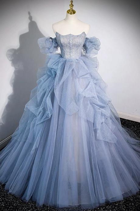 Haute Couture Strapless Dress Fairy Blue Party Dress