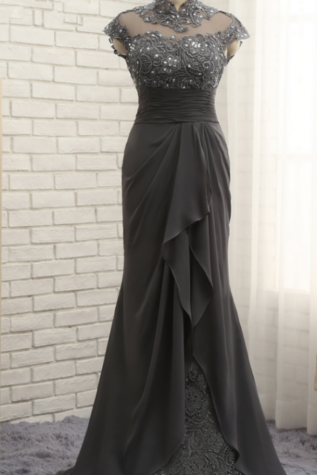 Gray Mother Of Bride Dresses,lace Prom Dresses,formal Wedding Guest Dress