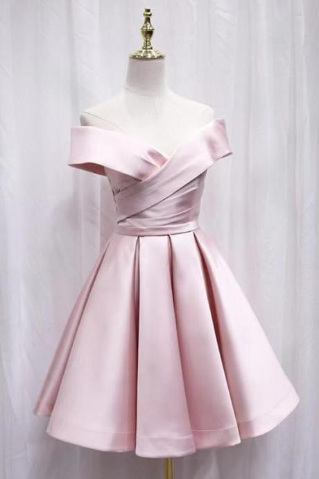 Pink/black Princess Party Dress Satin Off Shoulder Homecoming Dress