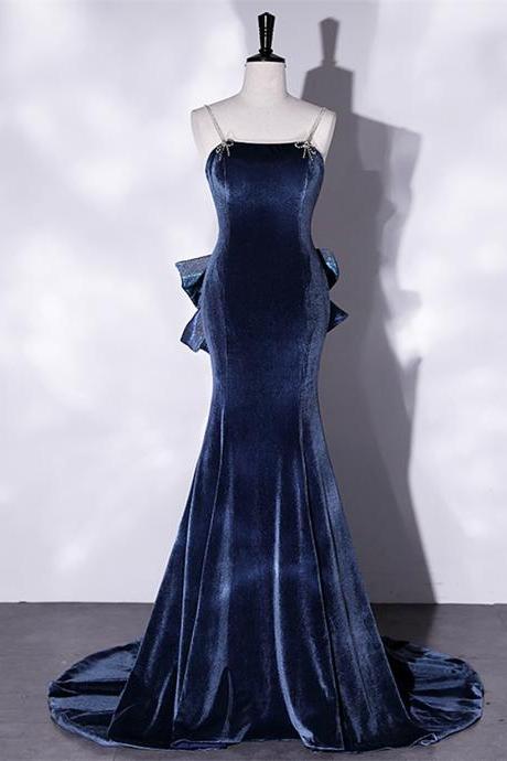 Spaghetti Strap Evening Dress ,elegant Mermaid Dress Sweet Prom Dress With Big Bow