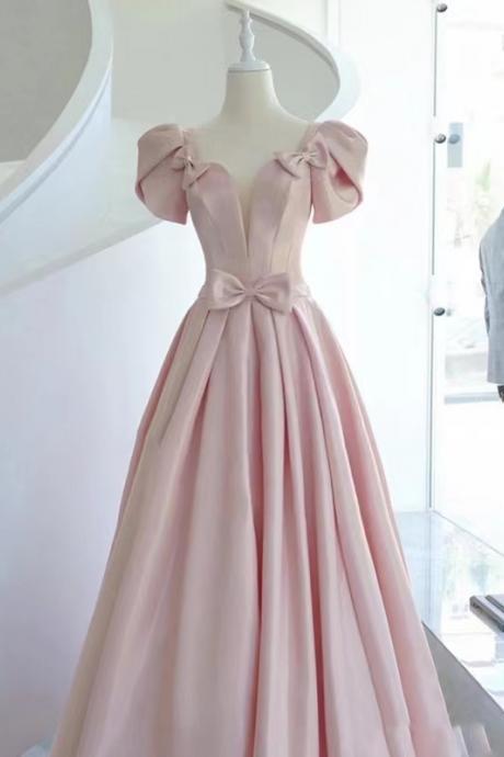 Pink Satin Long A-line Prom Dress, Princess Party Dress