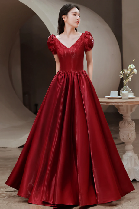 Red Satin A-line Floor Length Prom Dress, Red Off Shoulder Evening Dress