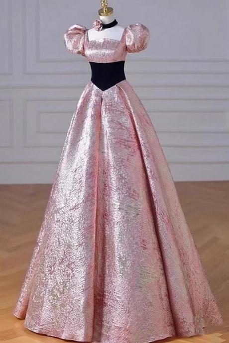 Pink Party Dress, Light Luxury Princess Dress, Elegant Off Shoulder Birthday Dress