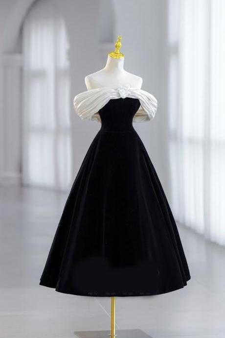 Black Party Dress, Light Luxury Princess Dress, Off Shoulder Birthday Dress