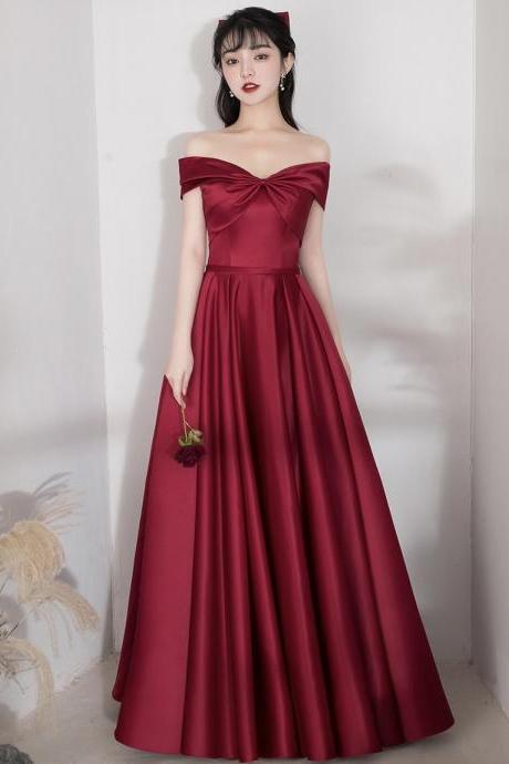 Red Party Dress, Off Shoulder Prom Dress, Elegant Satin Evening Dress