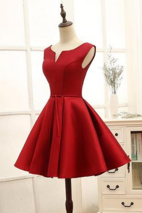 Red Short V-neckline Knee Length Party Dress Formal Homecoming Dress