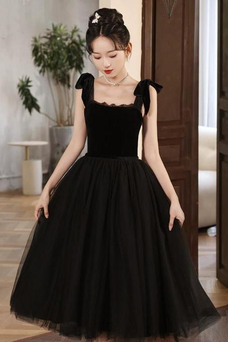 Spaghetti Strap Party Dress Cute Prom Dress Black Velvet And Tulle Graduation Dress
