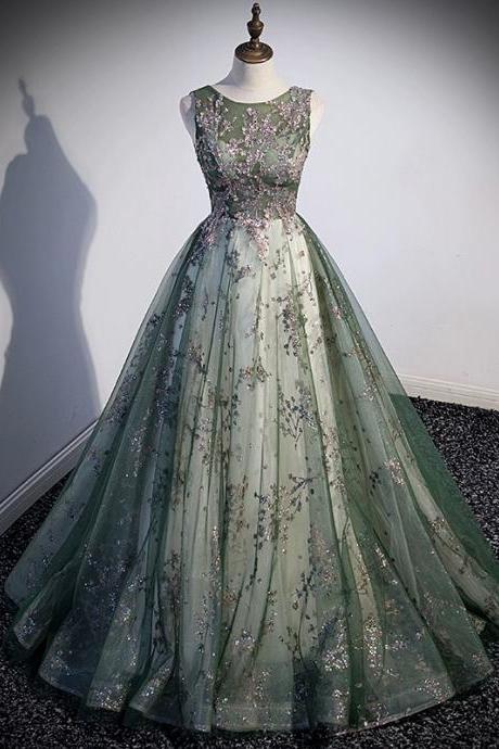 Light Green Party Dress, O-neck Prom Dress, Formal Glitter Evening Dress