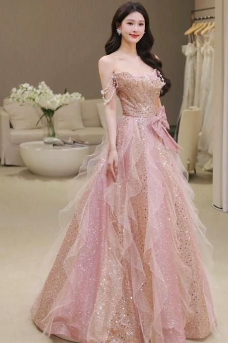 Pink Evening Dress, Fairy Wedding Dress, Luxury Party Dress
