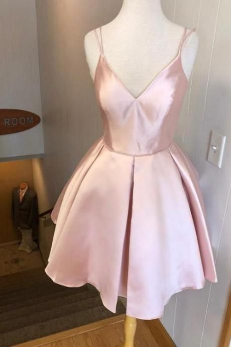 Spaghetti Strap Party Dress,pink Satin Homecoming Dress
