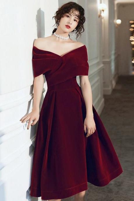 Burgundy Party Dress, Off Shoulder Prom Dress, Formal Evening Dress