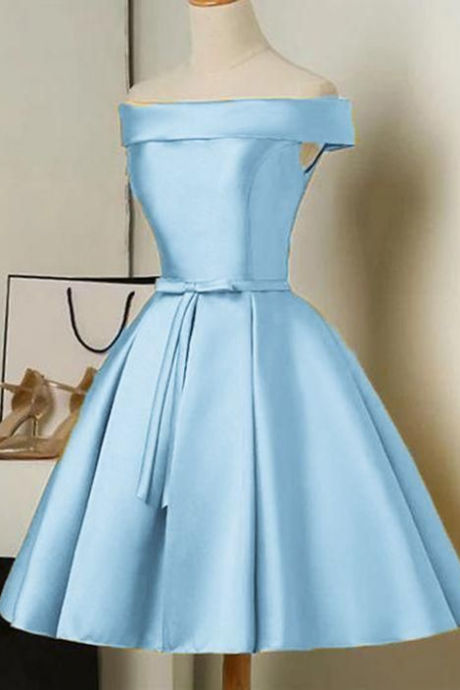 Off Shoulder Party Dress,blue Satin Homecoming Dress